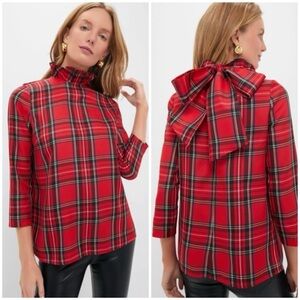 NWOT Tuckernuck Royal Stewart Tartan Faye Blouse Red Plaid Top Bow Holiday Sz XS